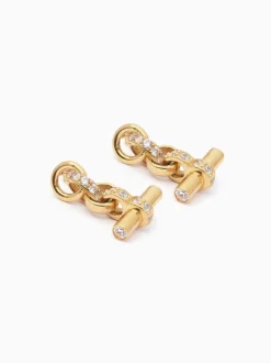 Jewelled Gold T-Bar Drop Earrings