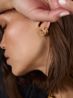 Jewelled Gold T-Bar Stud Earrings