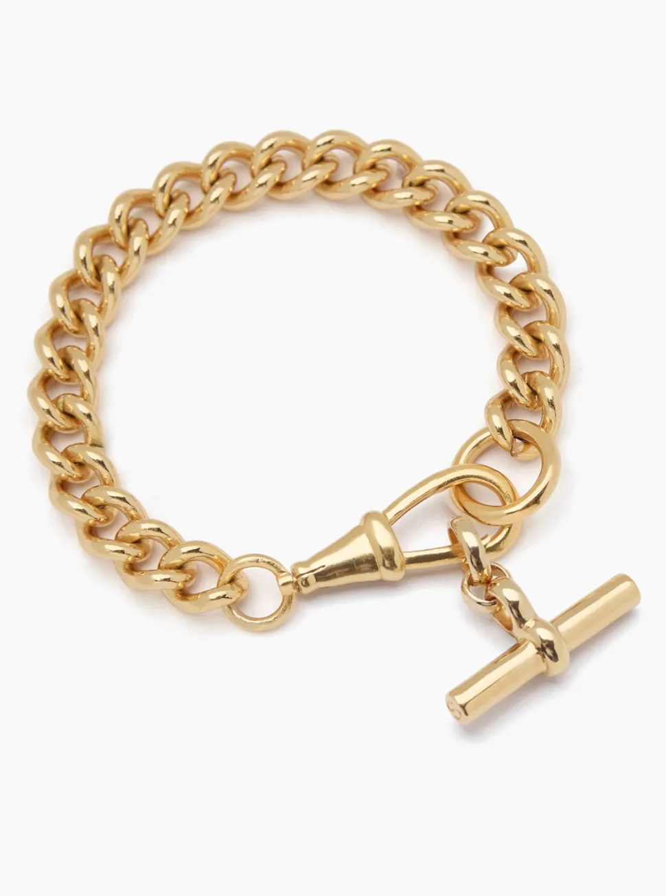 Large Gold Curb Clipt Bracelet with T-bar