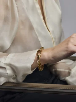 Large Gold Curb Clipt Bracelet with T-bar