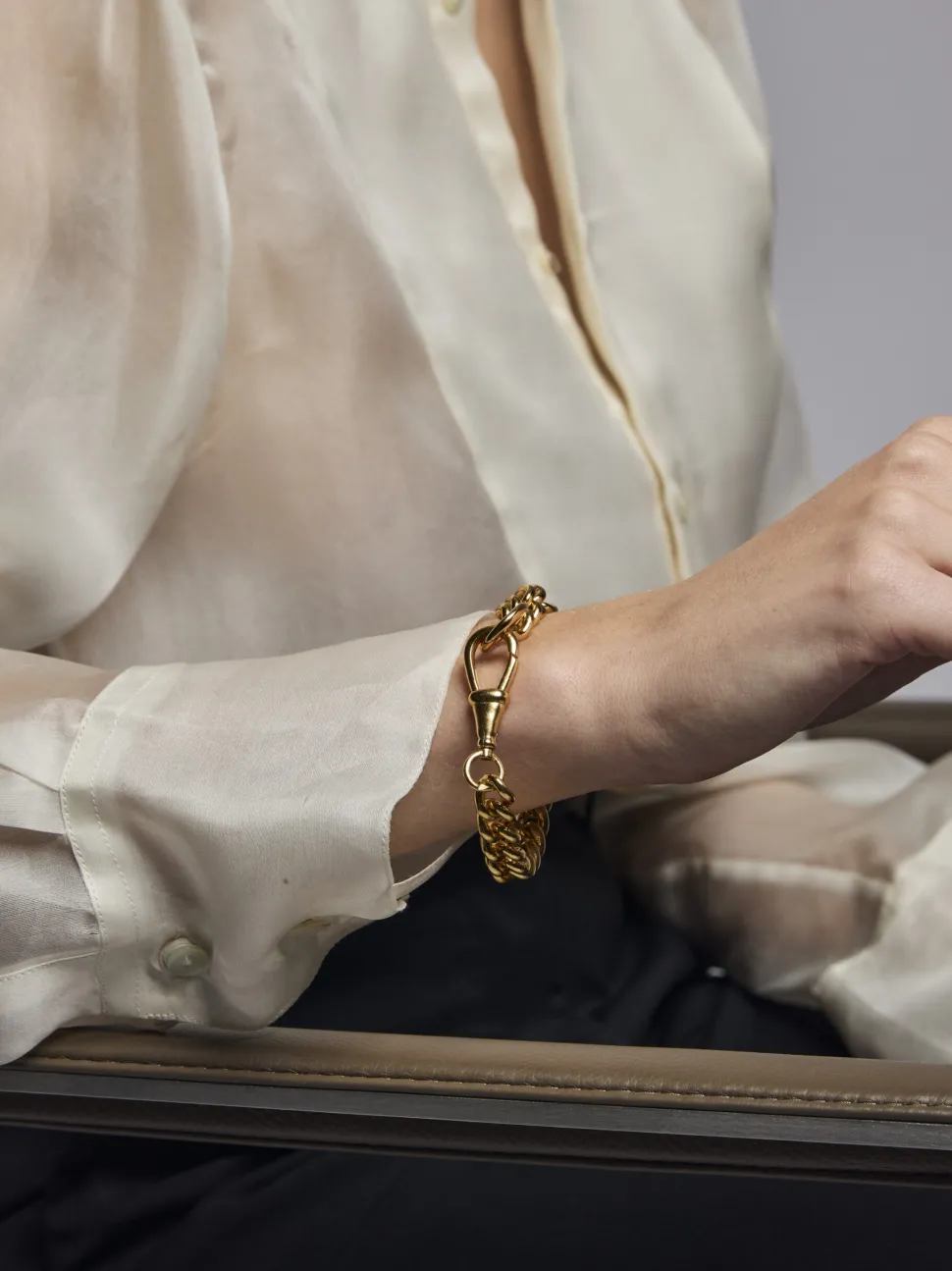 Large Gold Curb Clipt Bracelet with T-bar