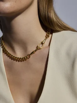 Large Gold Curb Clipt Necklace