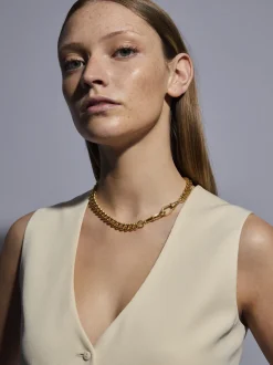 Large Gold Curb Clipt Necklace