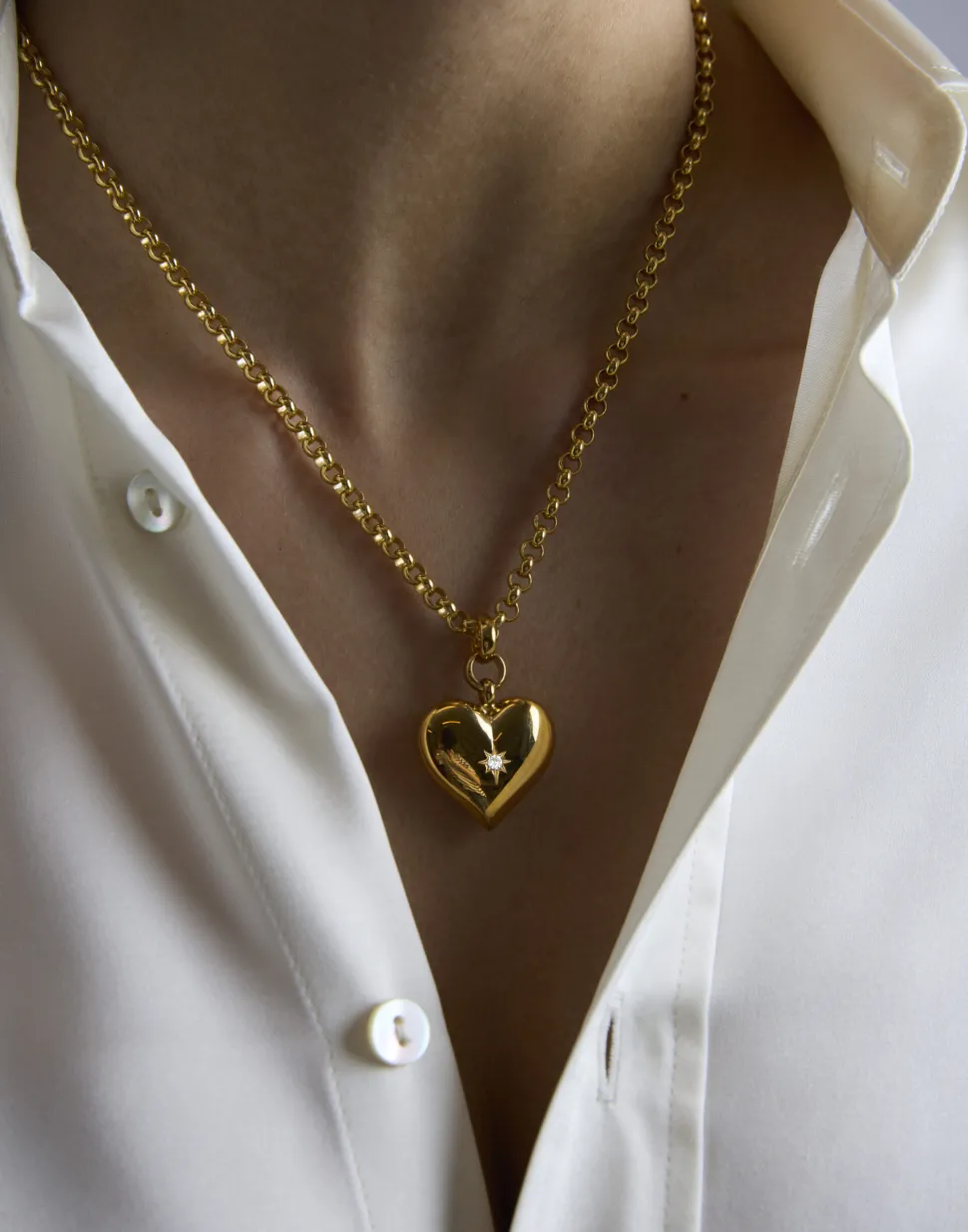Large Gold Heart on Chunky Belcher Chain