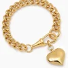 Large Gold Heart on Large Gold Curb Clip Bracelet