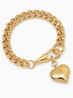 Large Gold Heart on Large Gold Curb Clip Bracelet