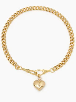 Large Gold Heart on Large Gold Curb Clip Necklace