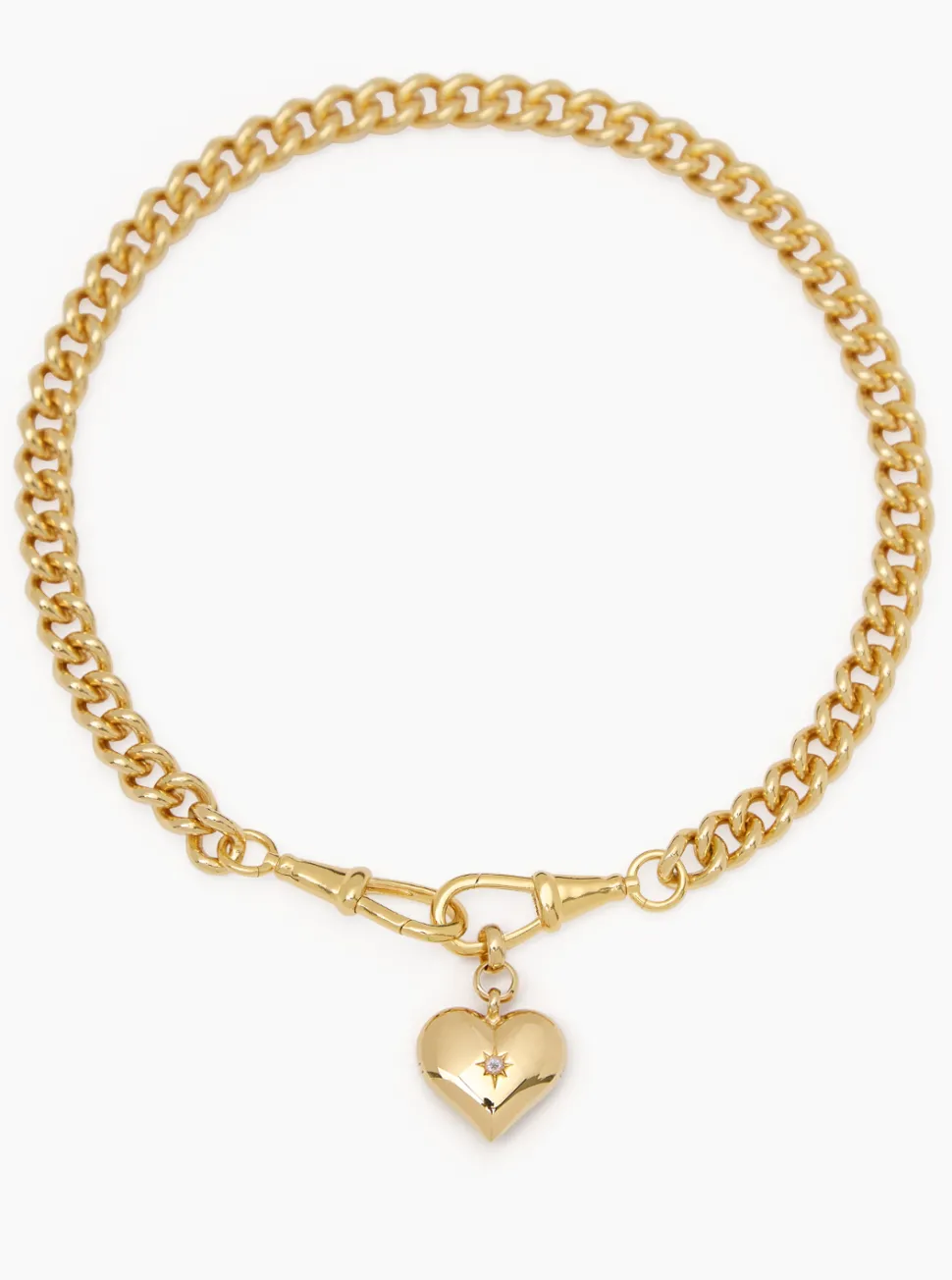 Large Gold Heart on Large Gold Curb Clip Necklace