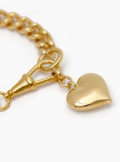Large Gold Heart on Large Gold Curb Clip Bracelet