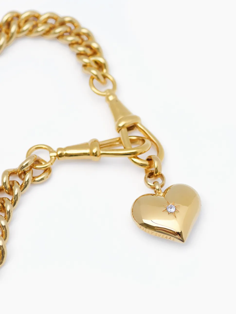 Large Gold Heart on Large Gold Curb Clip Necklace
