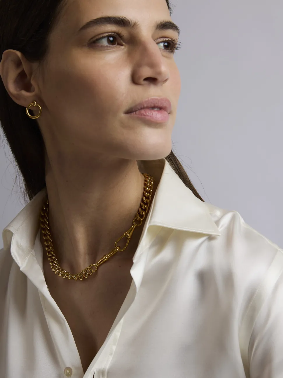 Large Gold Heart on Large Gold Curb Clip Necklace