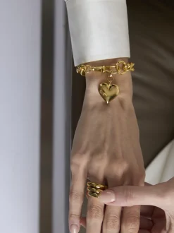 Large Gold Heart on Large Gold Curb Clip Bracelet