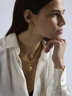 Large Gold Heart on Large Gold Curb Clip Necklace