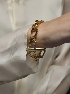 Large Gold Watch Clipt Bracelet with T-bar