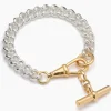 Large Silver and Gold Curb Clipt Bracelet with Gold T-bar