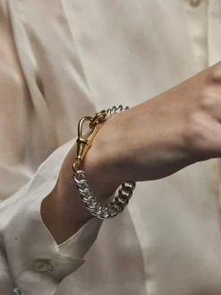 Large Silver and Gold Curb Clipt Bracelet