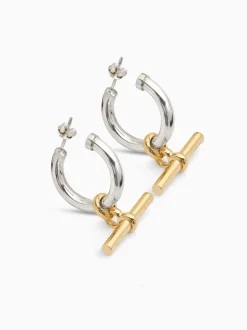 Large Silver and Gold T-Bar Earrings