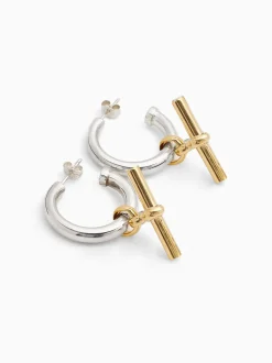 Large Silver and Gold T-Bar Earrings