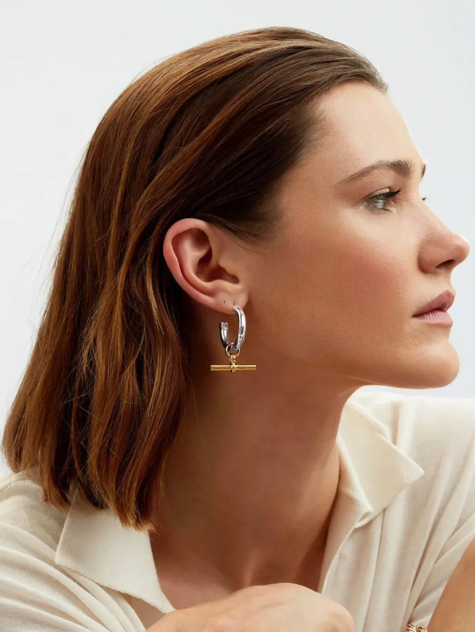 Large Silver and Gold T-Bar Earrings