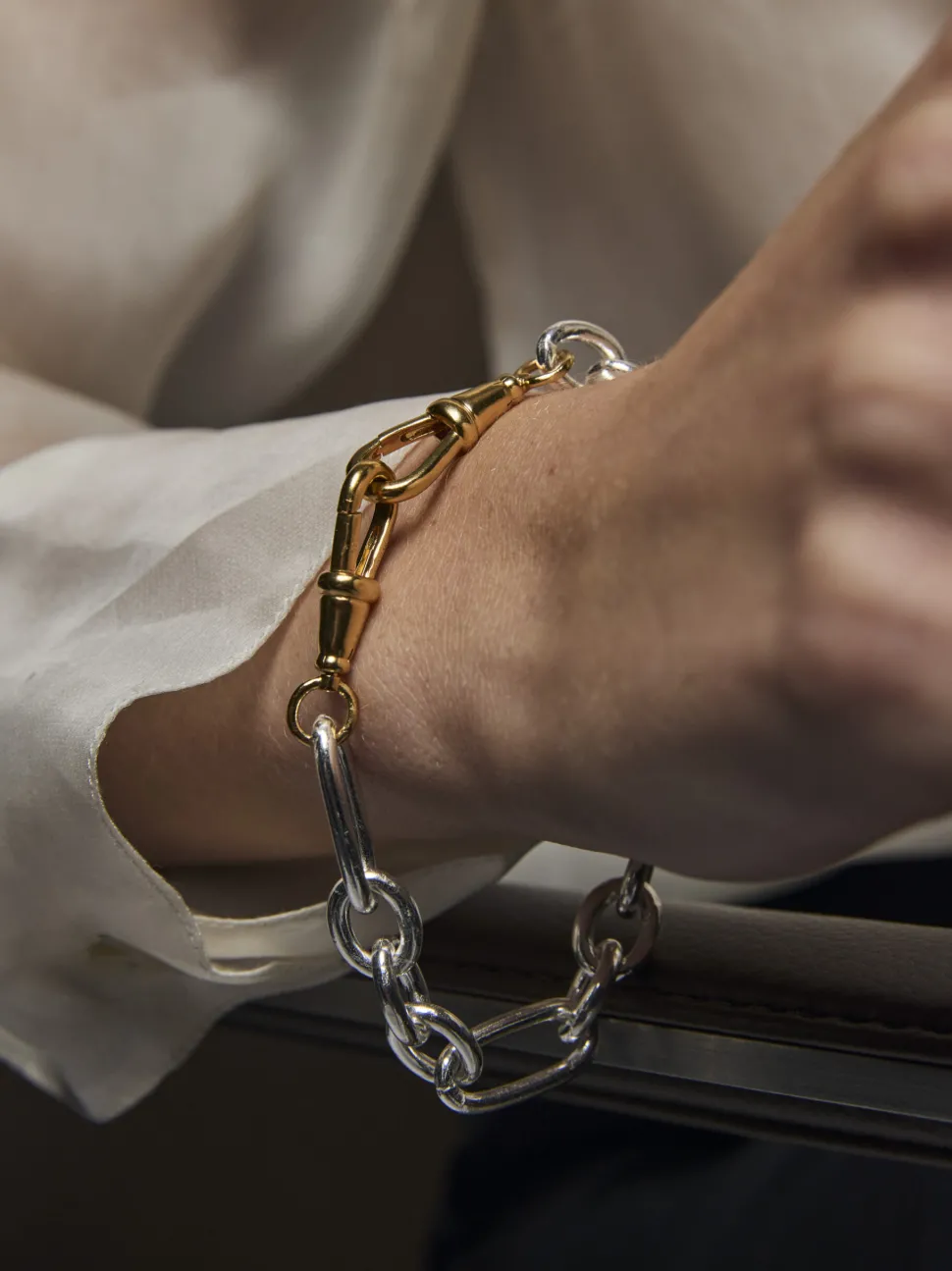 Large Silver and Gold Watch Double Clipt Bracelet