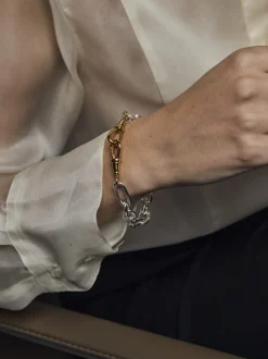Large Silver and Gold Watch Double Clipt Bracelet