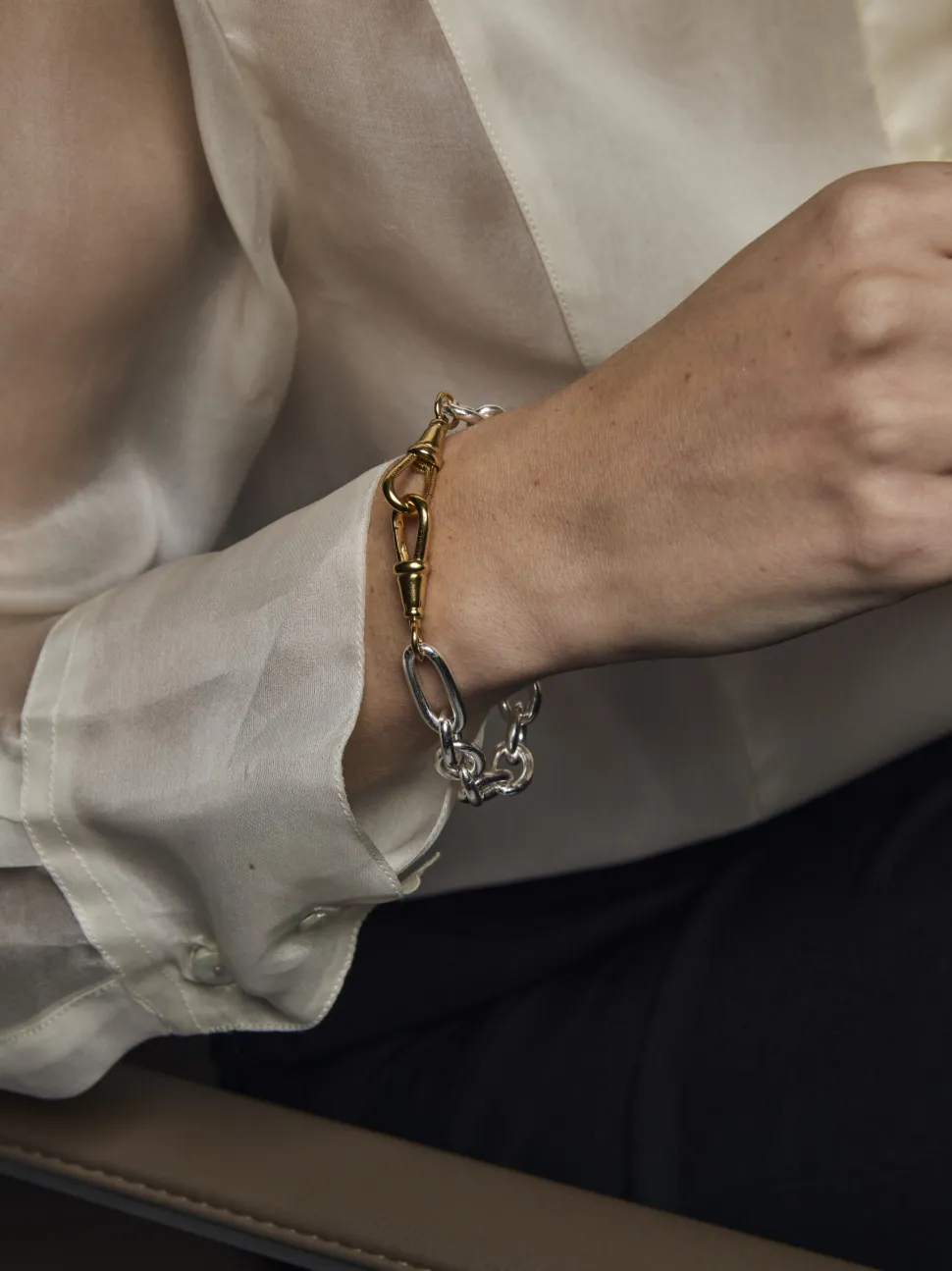 Large Silver and Gold Watch Double Clipt Bracelet