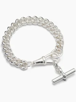 Large Silver Curb Clipt Bracelet with T-bar
