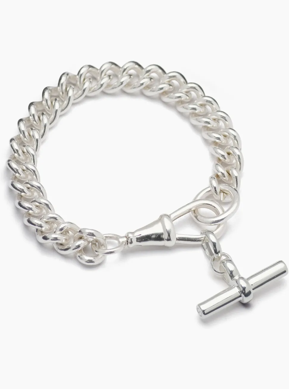Large Silver Curb Clipt Bracelet with T-bar
