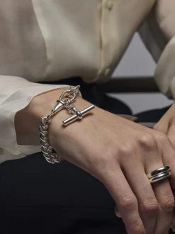 Large Silver Curb Clipt Bracelet with T-bar