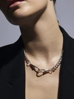 Large Silver Curb Clipt Necklace