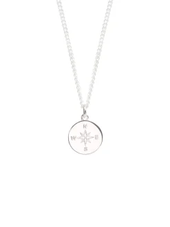 Large Solid Sterling Silver Compass / Not All Who Wander Necklace