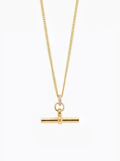 Medium Gold Jewelled T-Bar On Fine Curb Chain