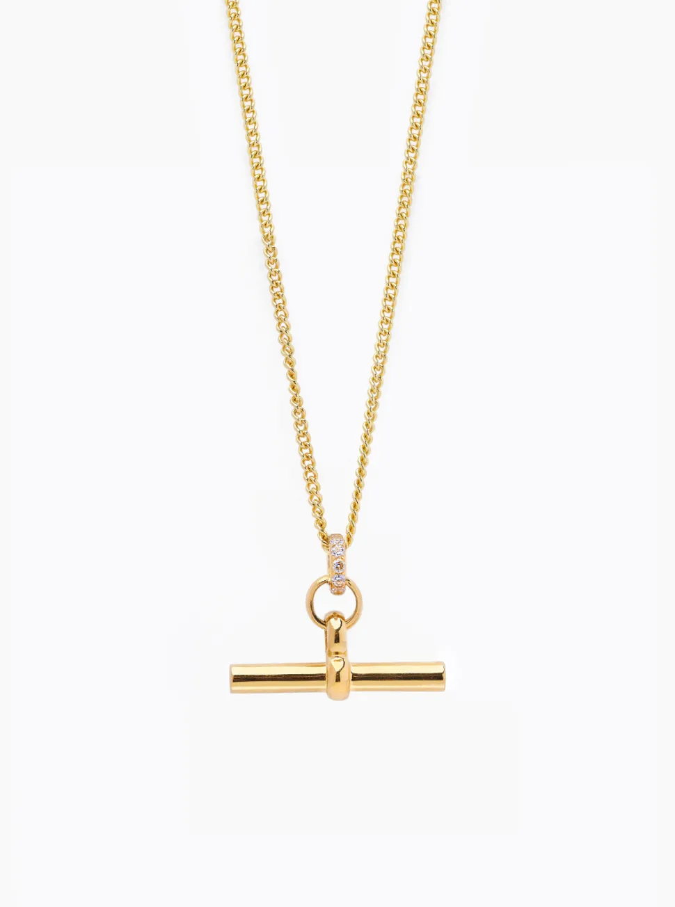 Medium Gold Jewelled T-Bar On Fine Curb Chain