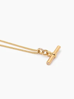 Medium Gold Jewelled T-Bar On Fine Curb Chain