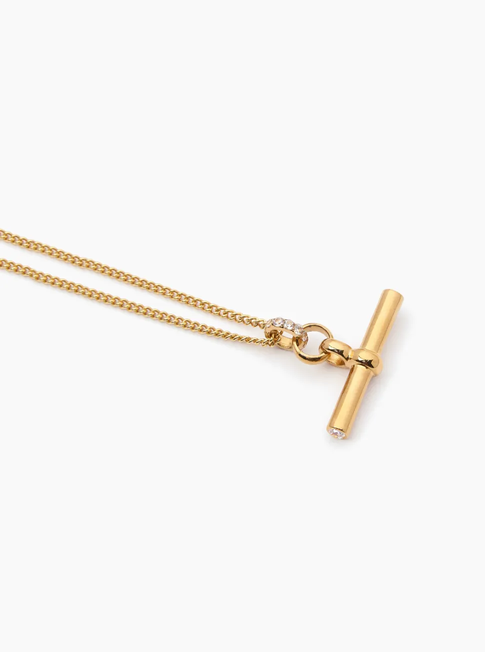 Medium Gold Jewelled T-Bar On Fine Curb Chain