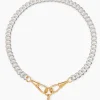 Medium Gold T-bar on Large Silver and Gold Curb Clipt Necklace