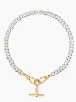 Medium Gold T-bar on Large Silver and Gold Curb Clipt Necklace