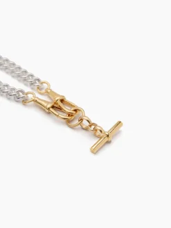 Medium Gold T-bar on Large Silver and Gold Curb Clipt Necklace