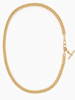 Medium Gold T-Bar on Long Large Gold Curb Clipt Necklace
