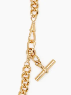 Medium Gold T-Bar on Long Large Gold Curb Clipt Necklace