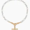 Medium Gold T-bar on Silver and Gold Clipt Watch Chain Necklace
