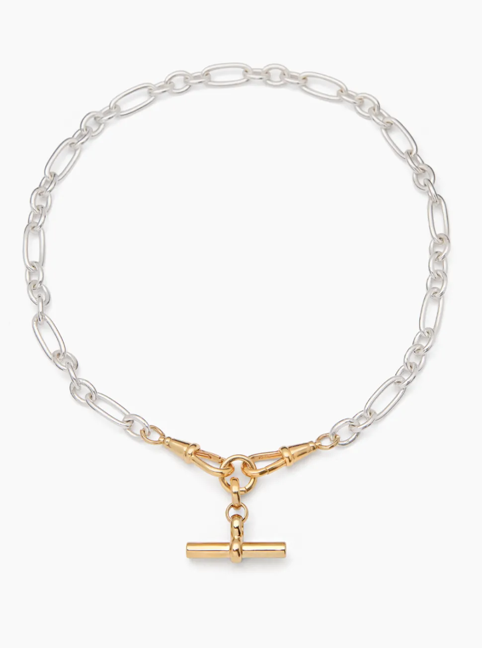 Medium Gold T-bar on Silver and Gold Clipt Watch Chain Necklace