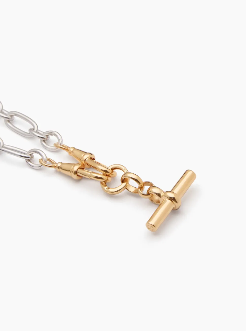 Medium Gold T-bar on Silver and Gold Clipt Watch Chain Necklace