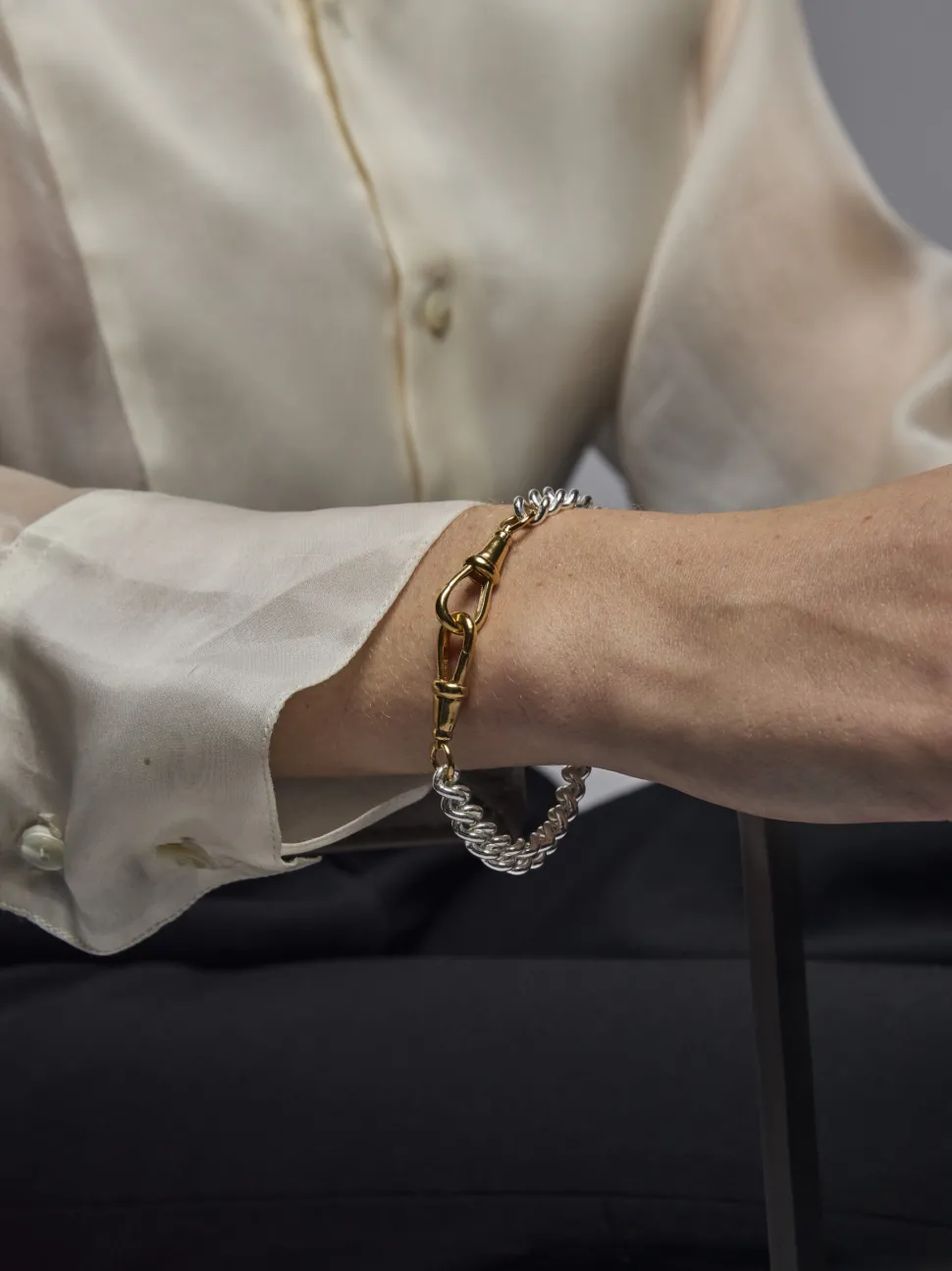 Medium Silver and Gold Curb Clipt Bracelet