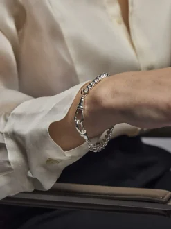 Medium Silver Curb Clipt Bracelet
