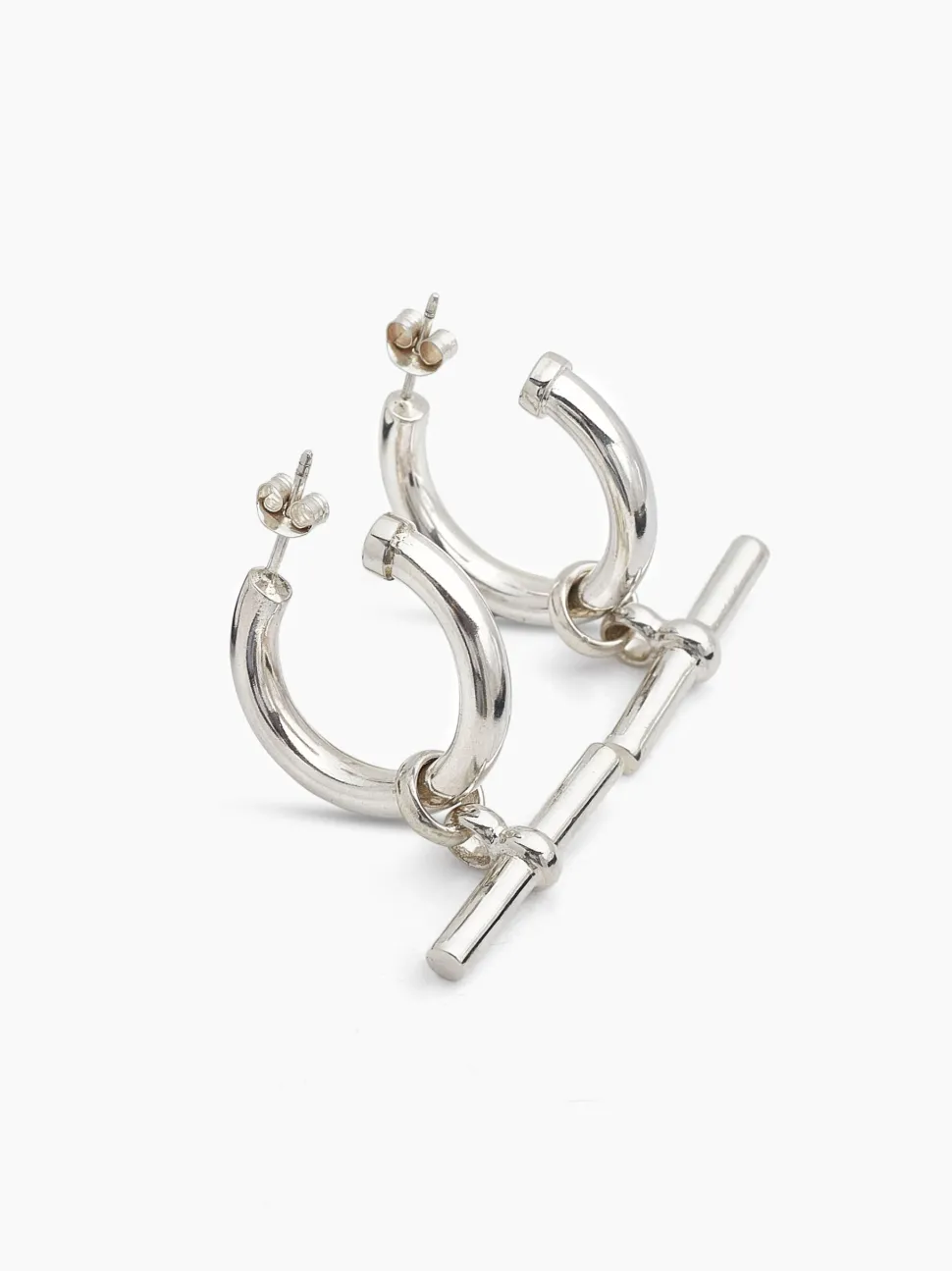 Medium Silver T-Bar Earrings