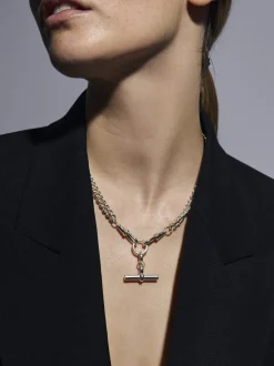 Medium Silver T-bar on Medium Curb Clipt Necklace