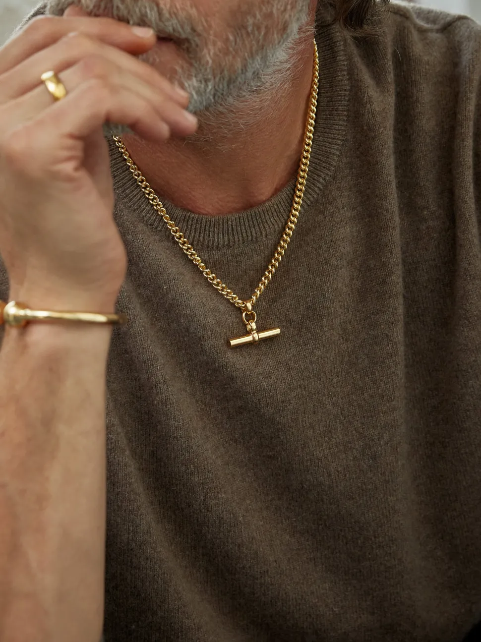 Men's Gold Chunky T-Bar Curb Link Necklace