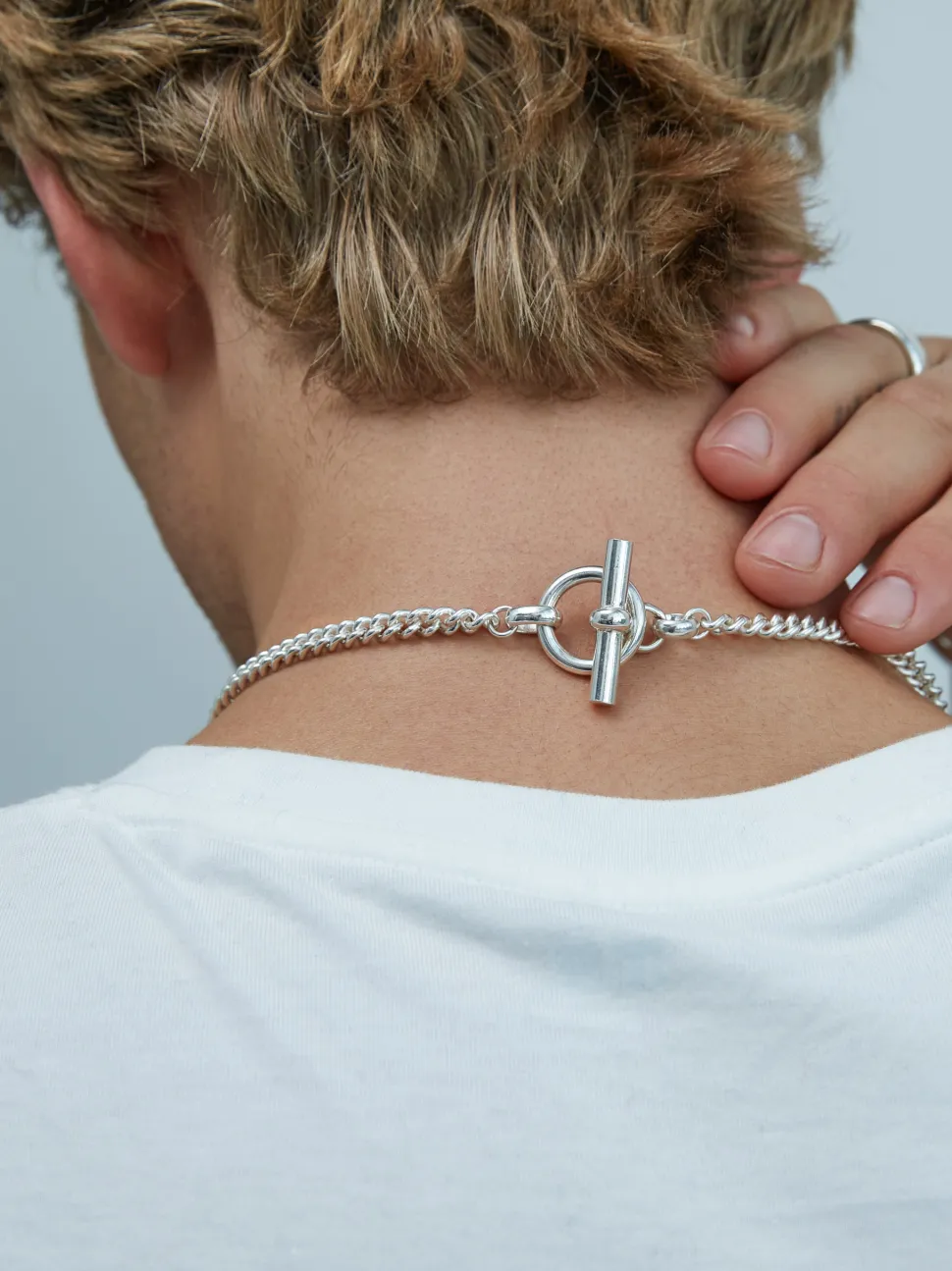 Men's Gold T-Bar Clasp Curb Link Necklace