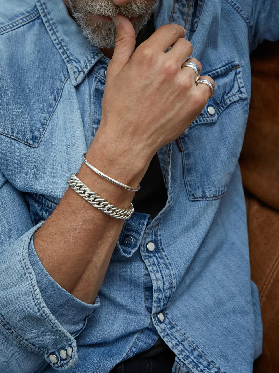 Men's Large Solid Sterling Silver Torque Bangle